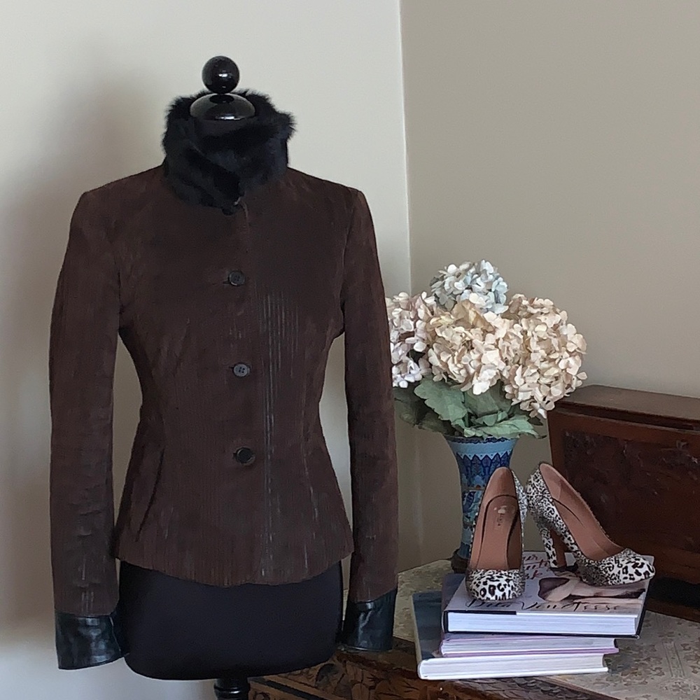 Maxime Leather & Nubuck Striped Jacket IT 44 Fits XS or S see measurements